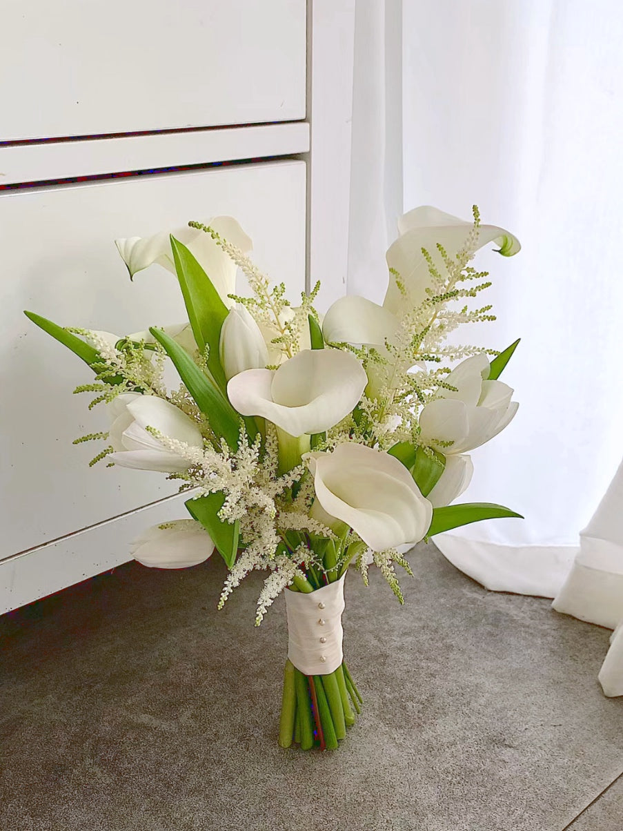 BD02-White Calla Lily With Tulip- True Devotion