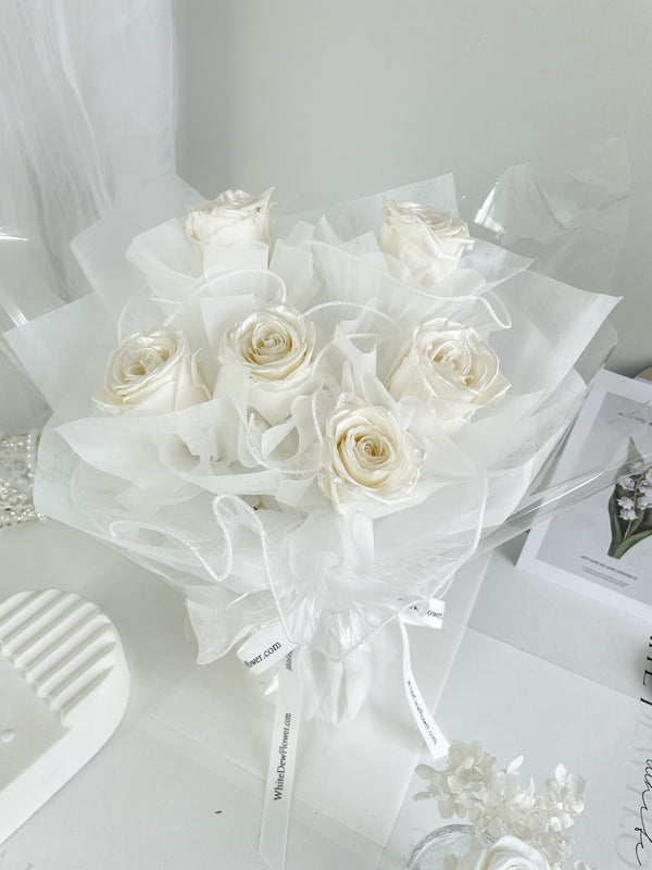 order white preserved roses
