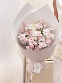 FT194-Pink & White Tulip with Fairy Kiss Roses