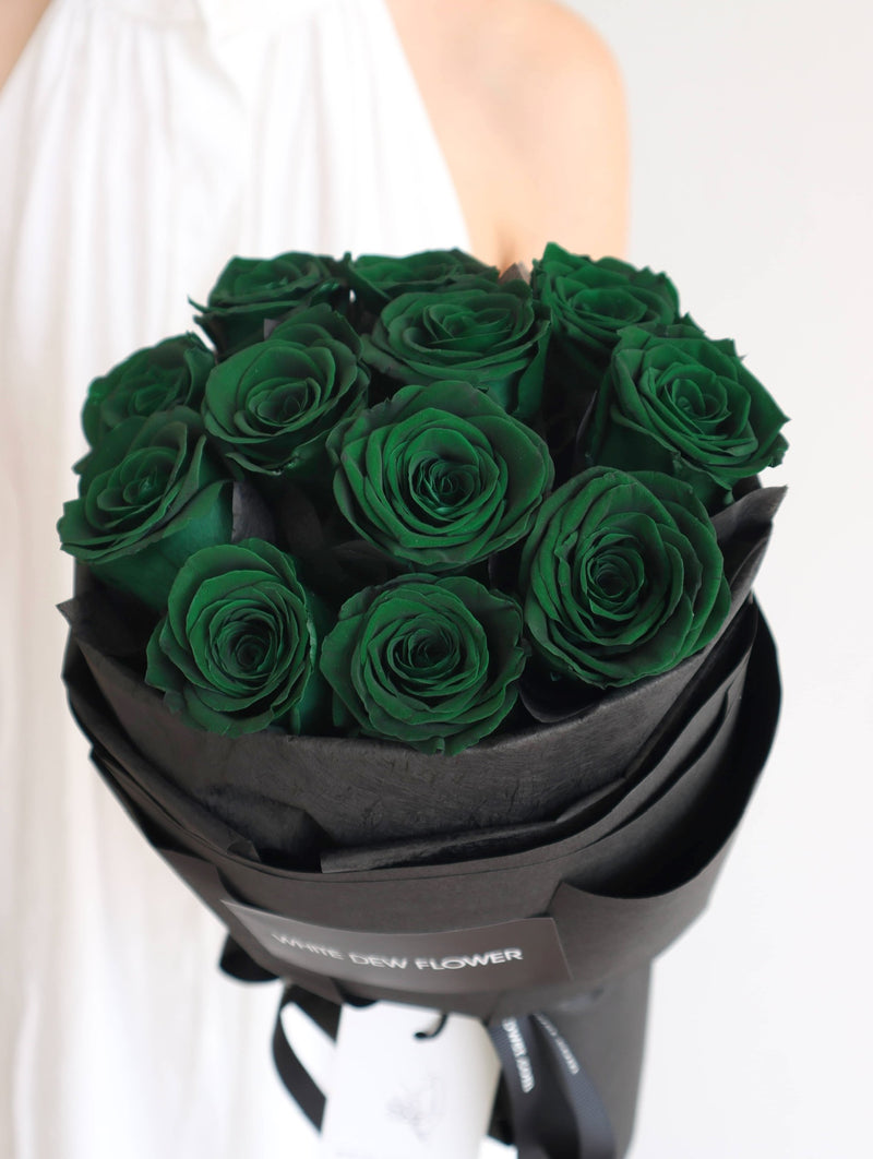 Get Dark Green Preserved Roses Online | White Dew Flower