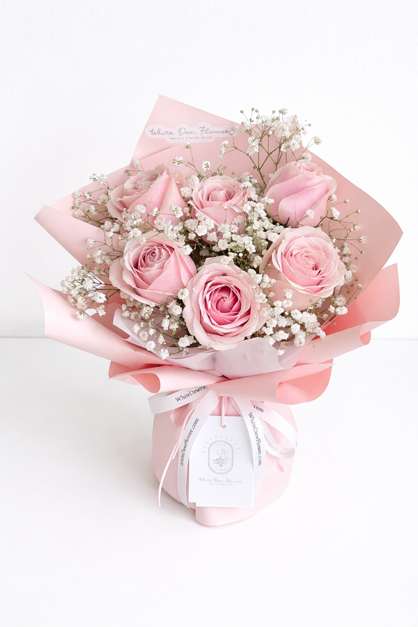 Light Pink Rose with Baby's Breath Valentine's Day