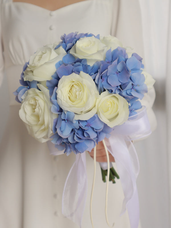 blue hydrangea bridal bouquet